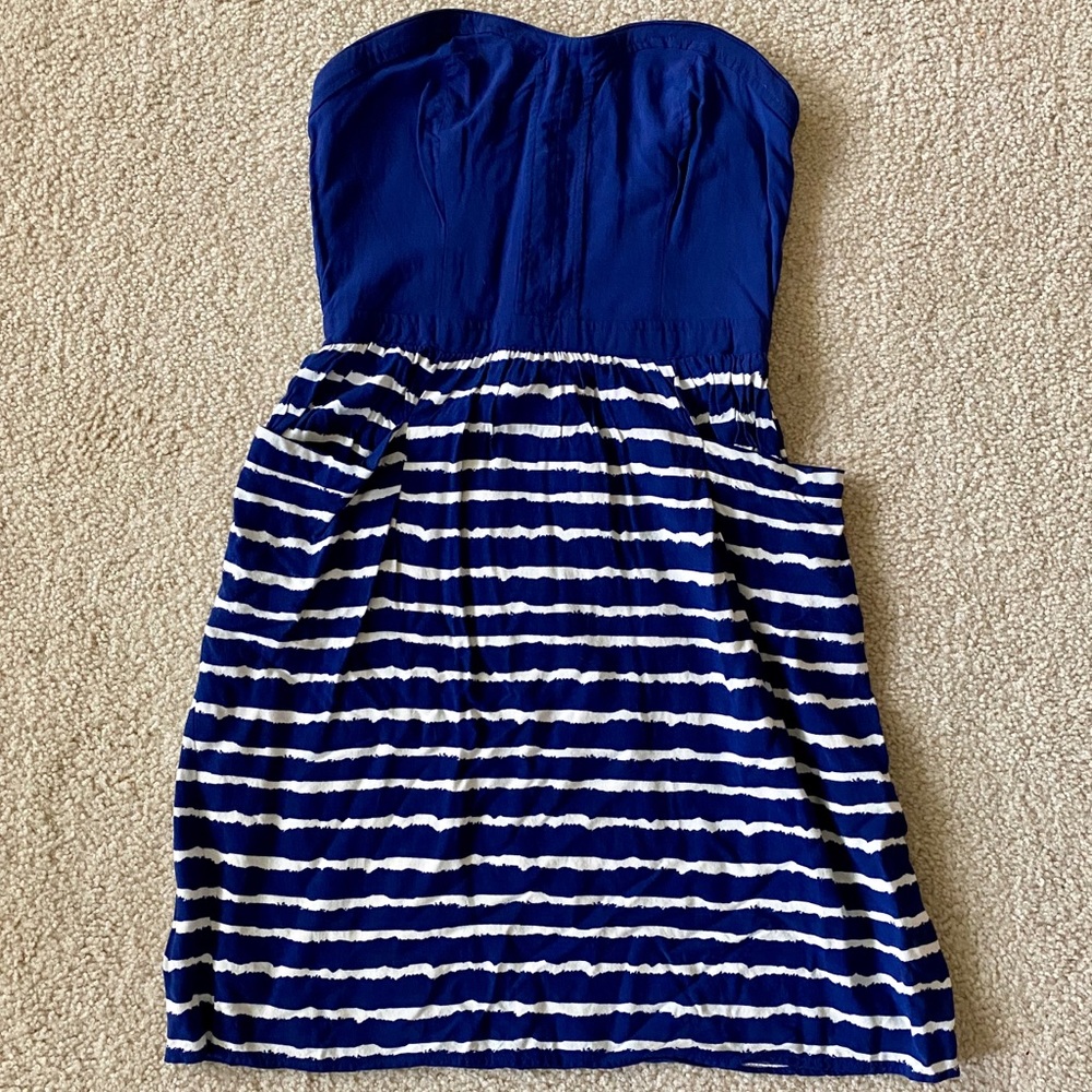 Xhilaration Blue White Striped Strapless Dress M